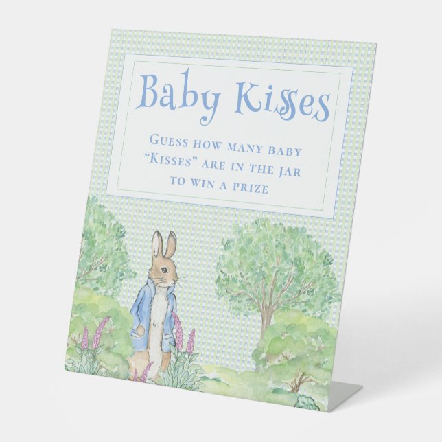Blue Rabbit Gingham Baby Kisses Baby Showspiel Sockelschild (Vorderseite)