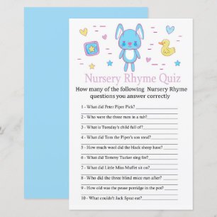 Blue Rabbit Kinderzimmer Rhyme Quiz Babyduschenspi