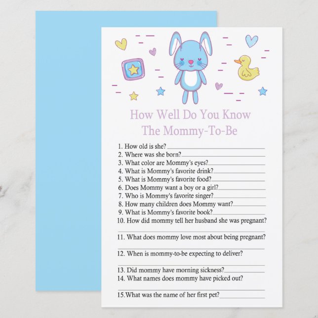 Blue Rabbit Wie gut kennen Sie das Baby Duschgame? (Vorne/Hinten)