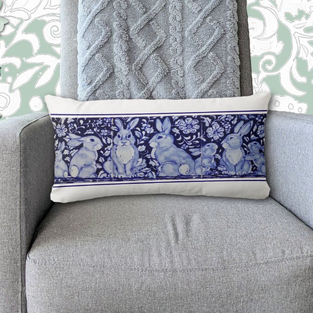 Blue Rabbit Woodland Bird Bunny Delft Dedham Lendenkissen (Von Creator hochgeladen)