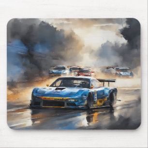 Blue Race Auto mit Sun Rising Mousepad
