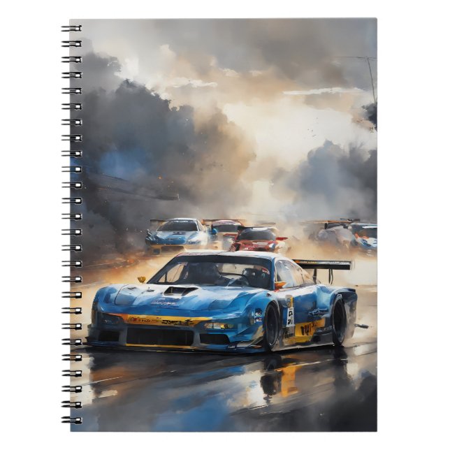Blue Race Auto mit Sun Rising Notizblock (Vorderseite)