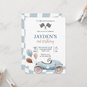 Blue Race Car 2. Racing Zwei Schnelle Geburtstag Einladung