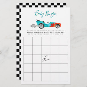 Blue Race Car Baby Dusche Bingo Spiel