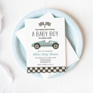 Blue Race Car Baby Dusche Einladung