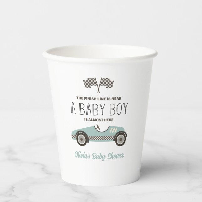 Blue Race Car Baby Dusche Pappbecher (Vorderseite)