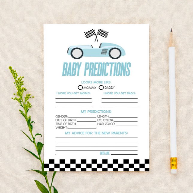 Blue Race Car Baby Shower Predictions Game (Von Creator hochgeladen)