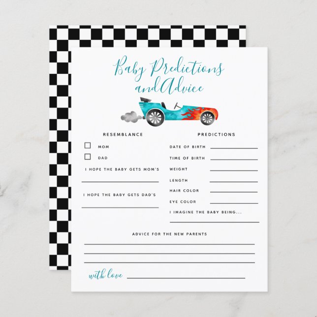 Blue Race Car Baby Vorhersagen und Ratschläge (Vorne/Hinten)