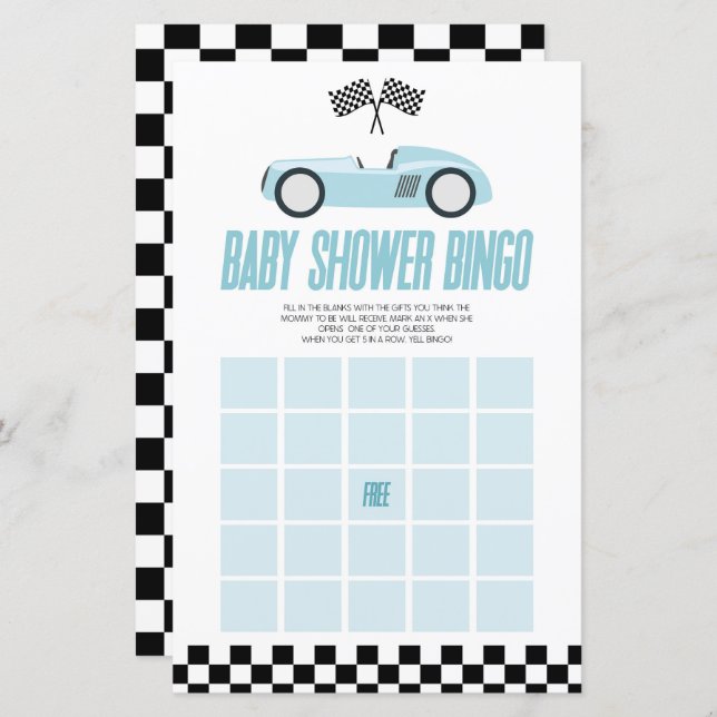 Blue Race Car Bingo Baby Showspiel (Vorne/Hinten)