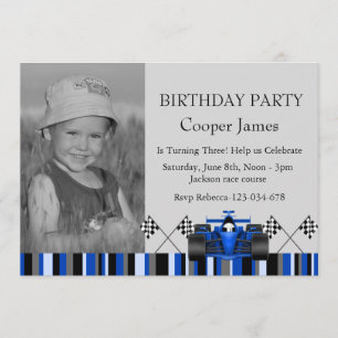 Blue Race Car Birthday Invite Einladung