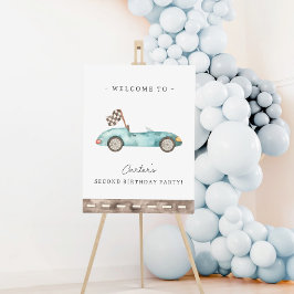 Blue Race Car Birthday Welcome Poster