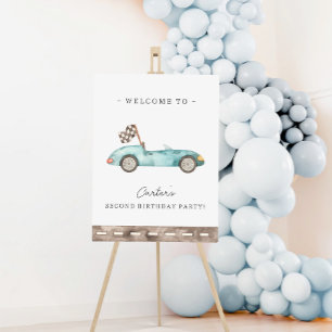 Blue Race Car Birthday Welcome Poster