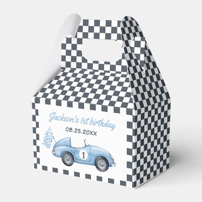 Blue Race Car Boy 1. Geburtstag Geschenkschachtel (Vorderseite)