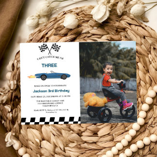 Blue Race Car Boy 3. Geburtstag Party Einladung