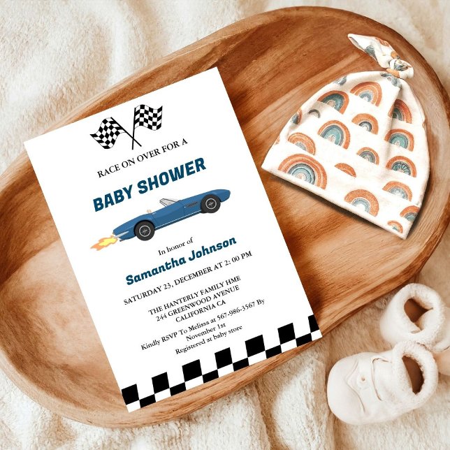 Blue Race Car Boy Baby Dusche Einladung (Von Creator hochgeladen)
