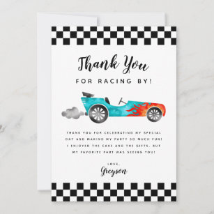 Blue Race Car Boy Geburtstagsparty Dankeskarte