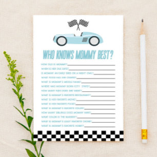 Blue Race Car, der Mommy Baby Shower Game kennt