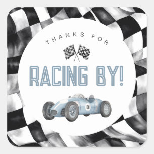 Blue Race Car Fast Ein 1. Geburtstag Party Quadratischer Aufkleber