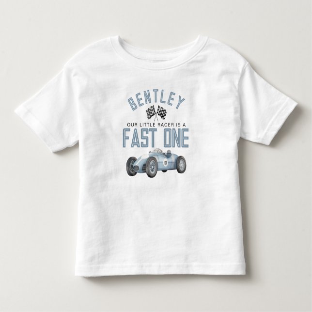 Blue Race Car Fast Ein Geburtstag Junge Shirt (Vorderseite)