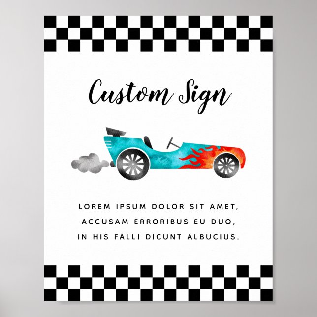 Blue Race Car Geburtstag Custom Sign Poster (Vorne)