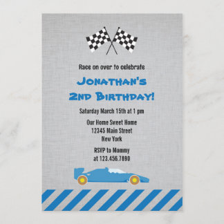 Blue Race Car Geburtstagsparty Einladung