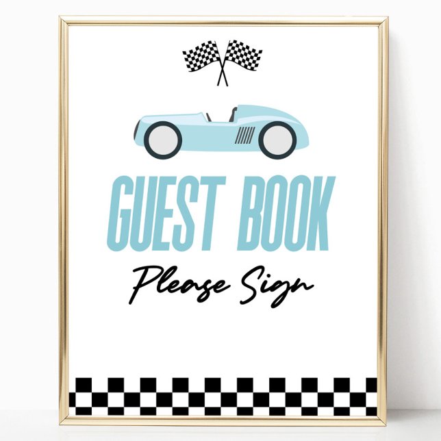 Blue Race Car Guest Book Party Sign Poster (Von Creator hochgeladen)