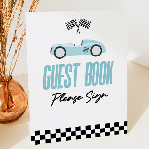 Blue Race Car Guest Book Party Sockelschild