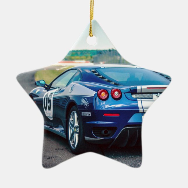Blue Race Car Keramik Ornament (Vorne)