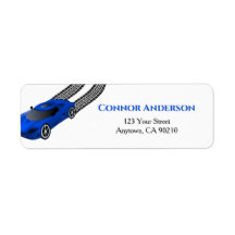 Blue Race Car | Kids Custom Return Address Label