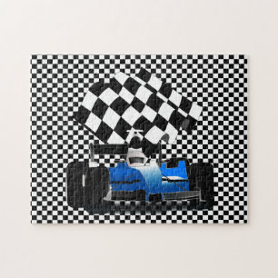 Blue Race Car mit Jigsaw Puzzle auf der Schachtel