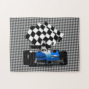 Blue Race Car mit Jigsaw Puzzle auf der Schachtel