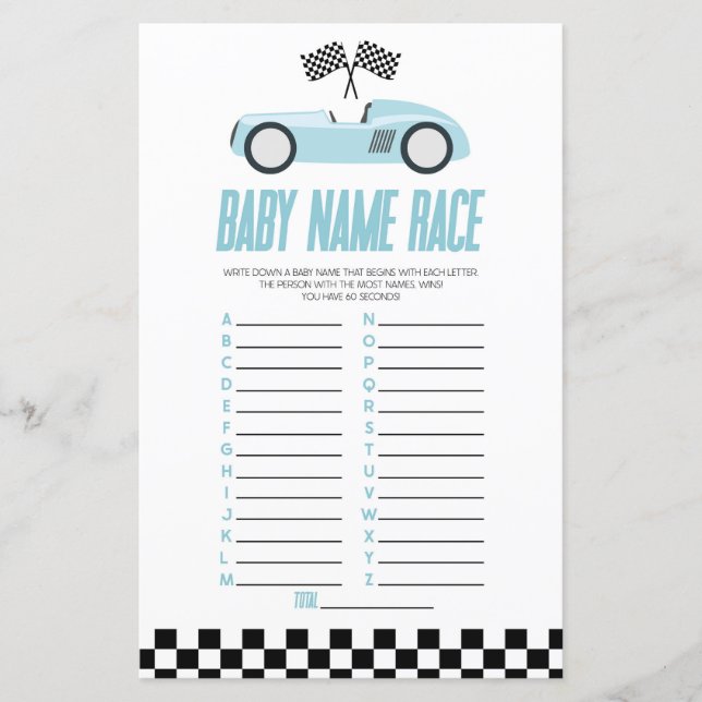 Blue Race Car Name Race Baby Showspiel (Vorderseite)