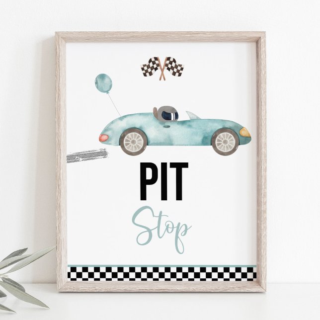 Blue Race Car Pit Stopp Birthday Sign Poster (Von Creator hochgeladen)