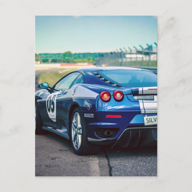 Blue Race Car Postkarte (Vorderseite)
