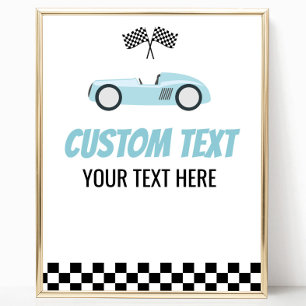 Blue Race Car Racecar Custom Text Party Signierung Poster