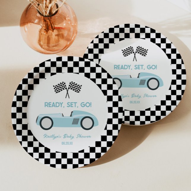 Blue Race Car Ready Set Go Baby Dusche Pappteller (Von Creator hochgeladen)
