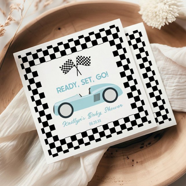 Blue Race Car Ready Set Go Baby Dusche Serviette (Von Creator hochgeladen)