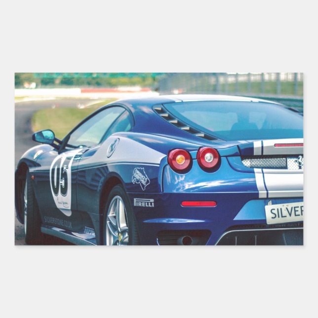 Blue Race Car Rechteckiger Aufkleber (Vorderseite)