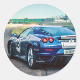 Blue Race Car Runder Aufkleber