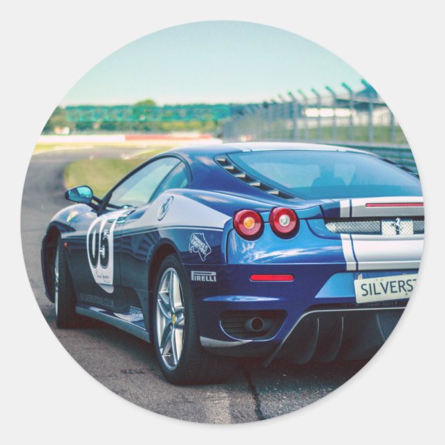 Blue Race Car Runder Aufkleber (Vorderseite)