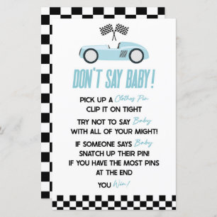 Blue Race Car Say Baby Shower Game nicht