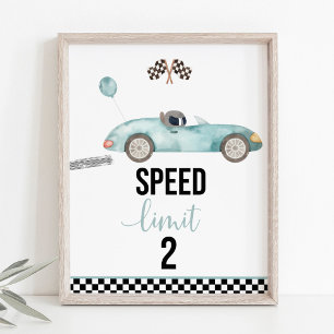 Blue Race Car Speed Limit 2 Geburtstagszeichen Poster