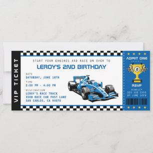 Blue Race Car Ticket Pass Boy Geburtstagsparty Einladung