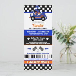 Blue Race Car Ticket Style Geburtstagsparty Einladung