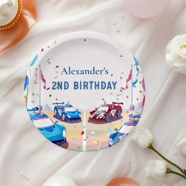 Blue Race Car Two Fast Birthday Pappteller (Von Creator hochgeladen)