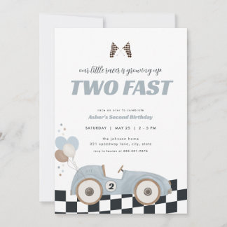 Blue Race Car Two Fast Second Birthday Invite Einladung
