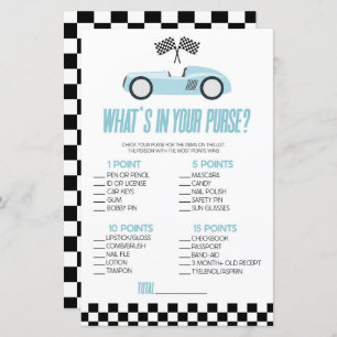 Blue Race Car Was ist in Purse Baby Shower Game