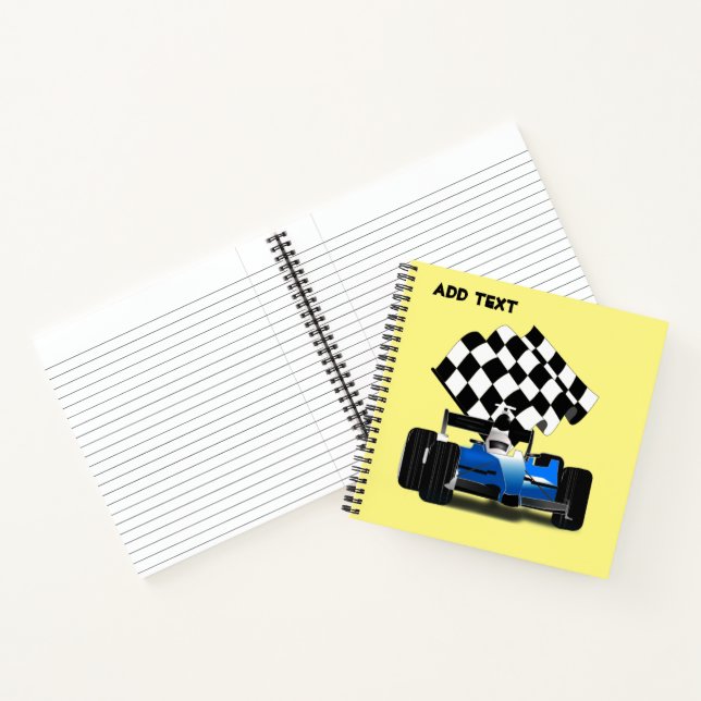 Blue Race Car with Checkered Flag Notizbuch (Innenseite)