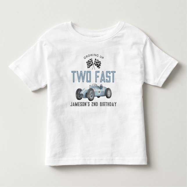 Blue Race Car Zwei Fast Birthday Boy Shirt (Vorderseite)