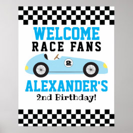 Blue Racecar Boys 2. Geburtstag Begrüßungszeichen Poster